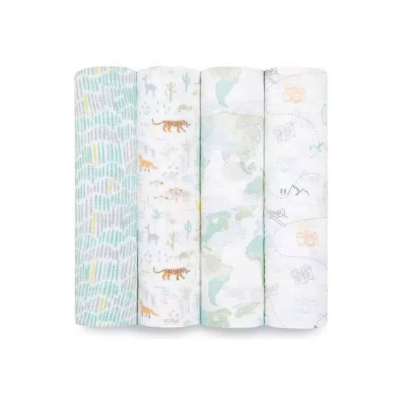 Lot de 4 maxi langes en coton Voyager (112 x 112 cm)