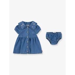 Ensemble En Jean Bébé Fille Robe Col Brodé + Couche-culotte Levi&rsquo;s® Bleu Moyen
