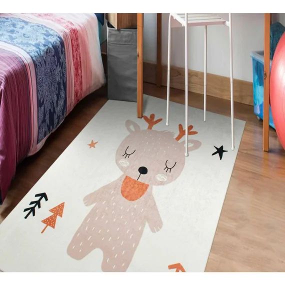 Tapis Enfant Tissé Motif Animaux Renne Marron
