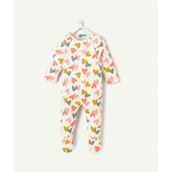 Dors bien bébé fille en fibres recyclées écru imprimé cœur