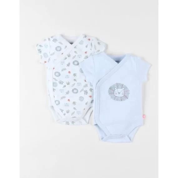 Ensemble De 2 Bodies Lion En Coton Écru/bleu Ciel Blanc
