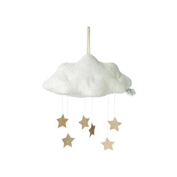 Mobile décoratif nuage avec étoiles blanc et doré