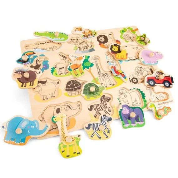 Puzzle En Bois Safari – New Classic Toys – 16 Pièces – Animaux – Pour Enfants À Partir De 4 Ans Vert