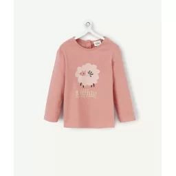 T-shirt à manches lingues bébé fille en coton bio rose motif mouton –  – Soldes