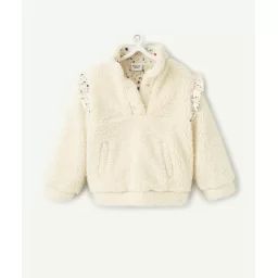 Sweat bébé fille en sherpa beige avec détails volantés