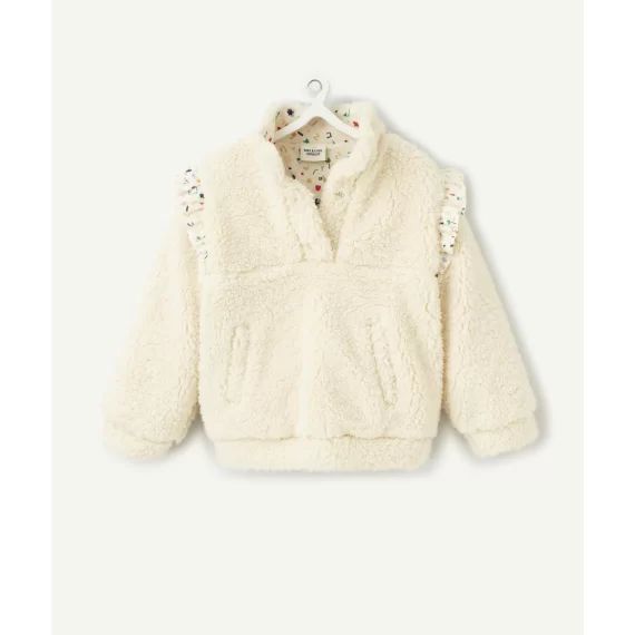 Sweat bébé fille en sherpa beige avec détails volantés