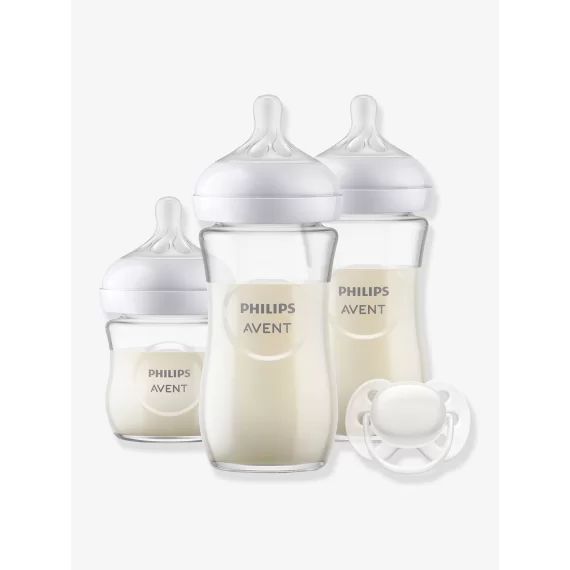 Coffret 3 biberons verre + sucette Philips AVENT Natural Response transparent