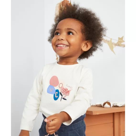 T-shirt bébé fille en coton bio avec messagelove et fleur relief –  – Soldes