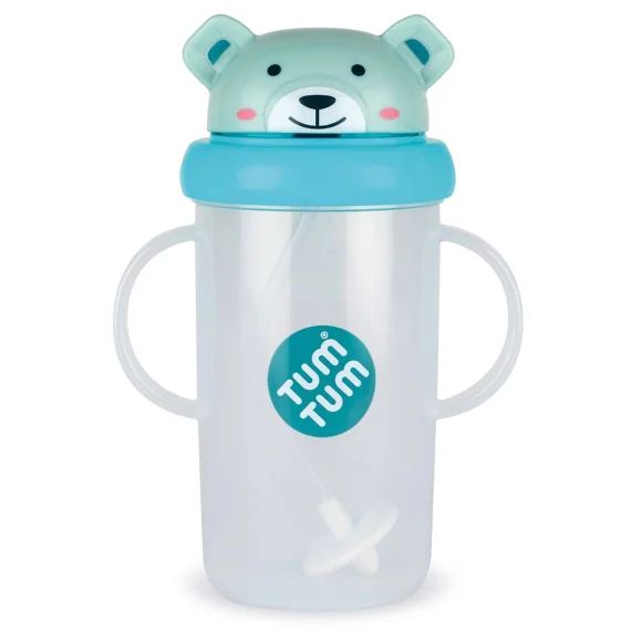 Grande Tasse Anti Fuite + Paille Lestée Ourson Bleu – 300 Ml Bleu