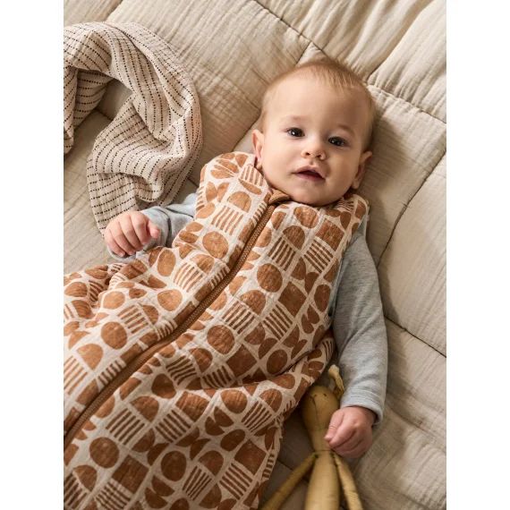Gigoteuse réversible sans manches ouverture centrale ETHNIC beige imprimé