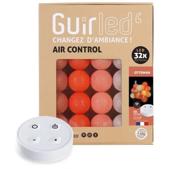 Guirlande lumineuse boules coton LED USB – Télécommandée -Veilleuse bébé 2h –  4 intensités – 32 boules 3,2m – Ottoman orange