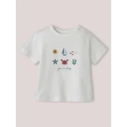 T-shirt Imprimé En Coton Biologique Blanc Casse