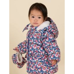 Doudoune Imprimée À Capuche Et Moufles – Bleu