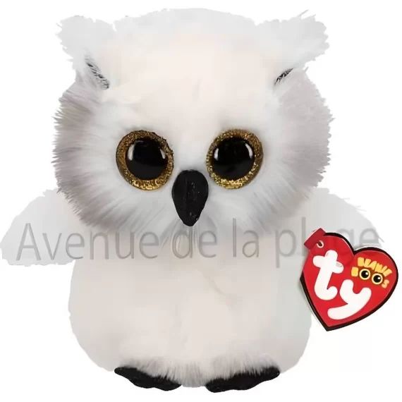 Peluche Ty Beanie Boo&rsquo;s Austin le hibou 15 cm blanc