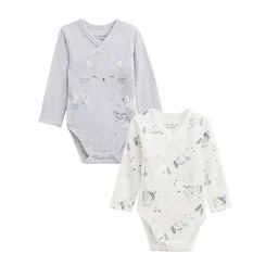 Lot De 2 Bodies Bébé Manches Longues Ouverture Croisée Chatmallow Gris