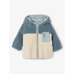 Blouson à capuche réversible bébé 1 face colorblock, 1 face unie vert d’eau