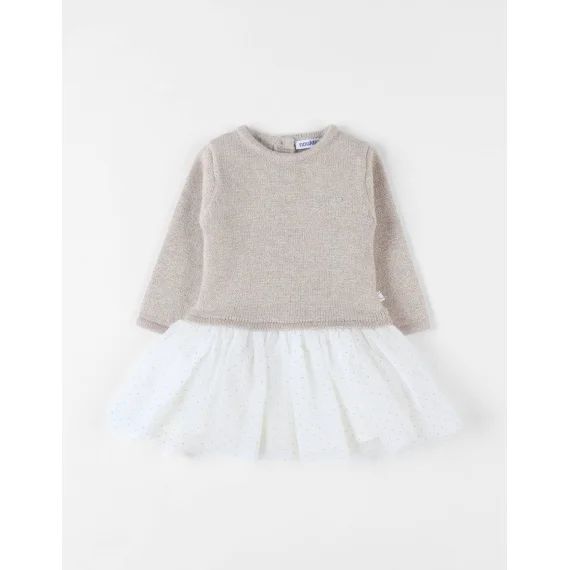 Robe Bi-matière Tricot Lurex Beige
