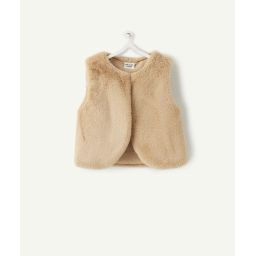 Gilet sans manches bébé fille en fausse fourrure beige –  – Soldes
