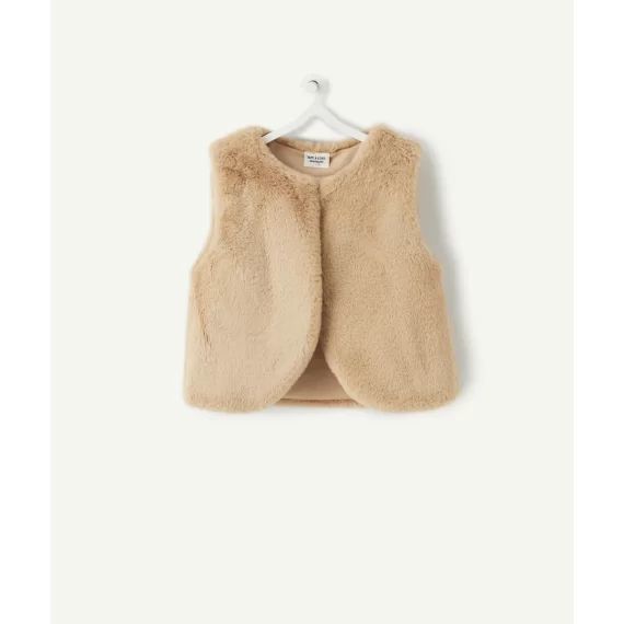 Gilet sans manches bébé fille en fausse fourrure beige –  – Soldes