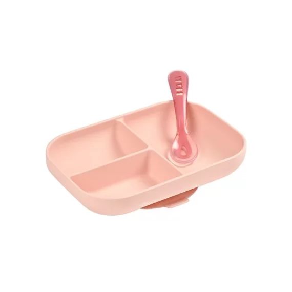 Coffret assiette à compartiments et cuillère rose