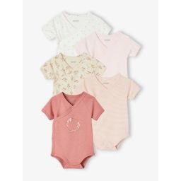 Lot de 5 bodies manches courtes bébé ouverture naissance rose pâle