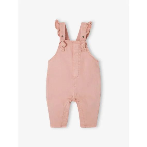 Salopette en sergé bébé à volants rose poudré