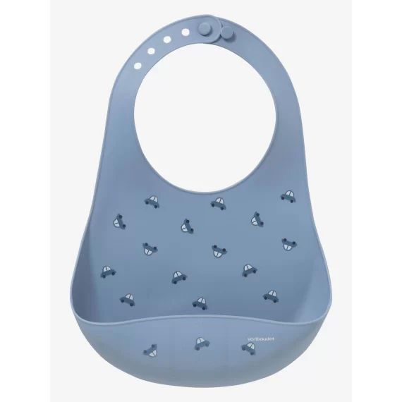 Bavoir avec récupérateur en silicone bleu jean