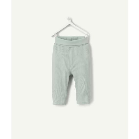 Legging bébé en coton bio vert poudré matière gaufrée –  – Soldes
