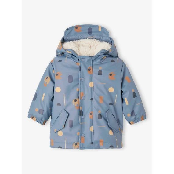 Ciré imprimé à capuche bébé doublé sherpa bleu imprimé
