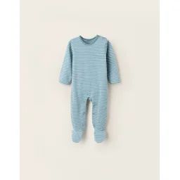 Grenouillère En Coton À Rayures Bleu Clair