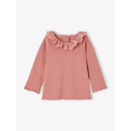 T-shirt en côtes bébé à collerette vieux rose