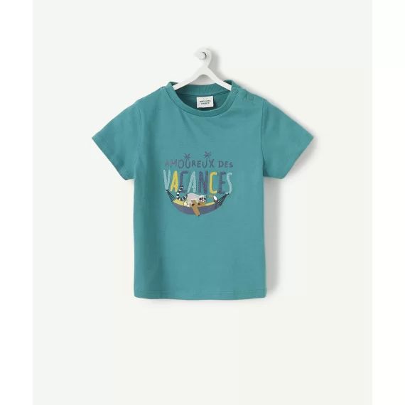Le t-shirt vert avec animation et message en coton biologique
