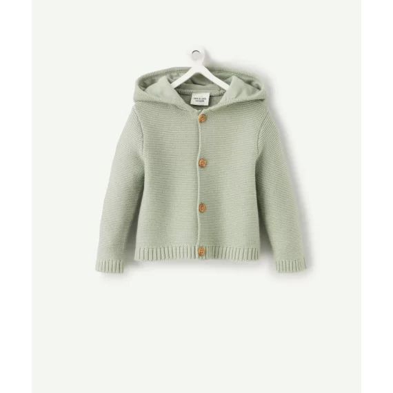 Cardigan à capuche bébé en coton biologique vert d&rsquo;eau –  – Soldes