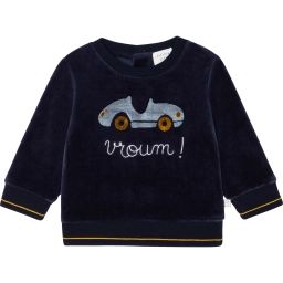 Sweat brodé en velours Garçon Bleu