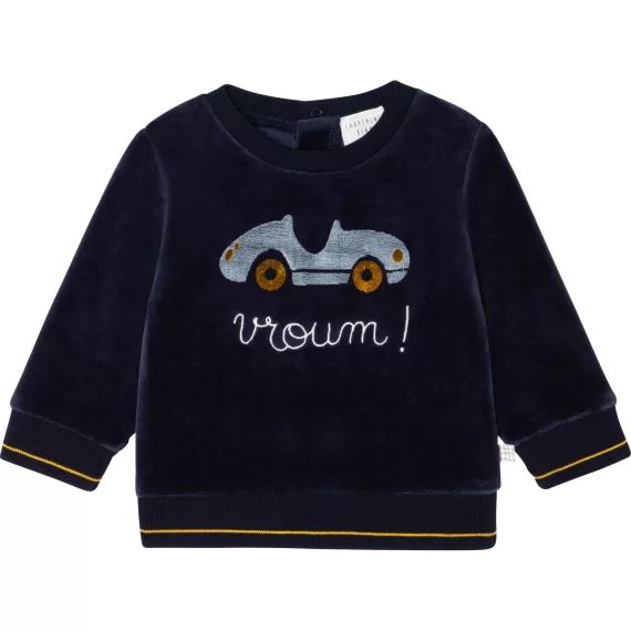 Sweat brodé en velours Garçon Bleu