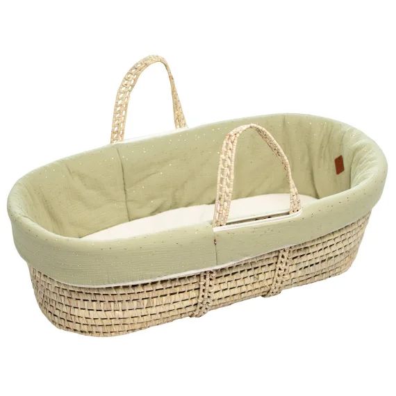 Couffin Bébé Avec Matelas Habillage Et Drap Housse Pois Dorés Vert À Pois Or