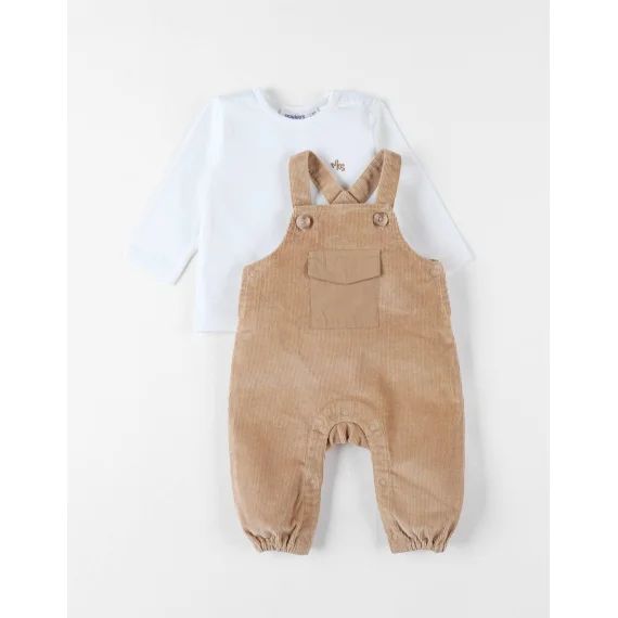 Set Salopette + T-shirt Velours Côtelé Marron