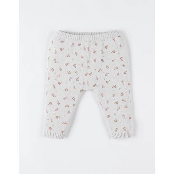 Legging Imprimé Végétal En Tricot Bio Fin Beige