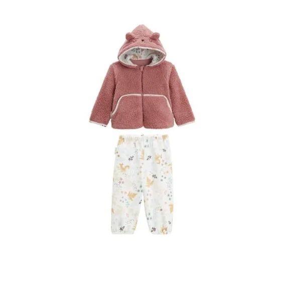 Ensemble Bébé Veste En Sherpa Et Pantalon En Molleton Bloom Rose