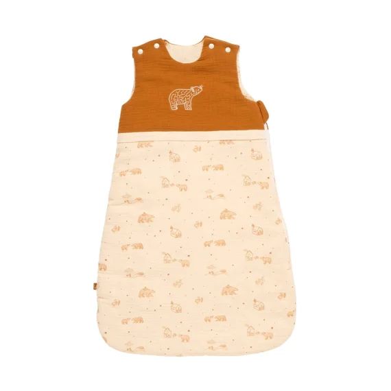 Gigoteuse Bébé Hiver Broderie Ours En Double Gaze De Coton Beige