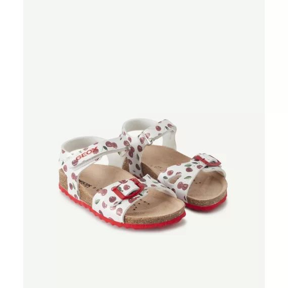 Les sandales blanches avec imprimé cerises –  – Soldes