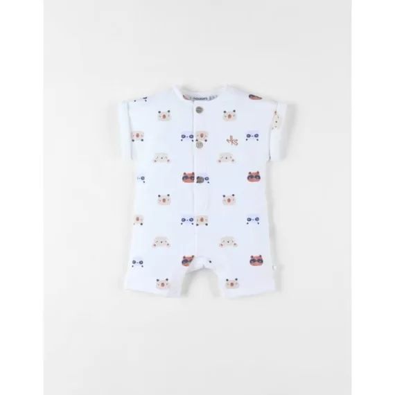Combishort Imprimé Animalier En Molleton Blanc