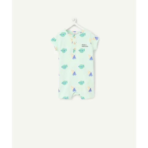 Dors bien bébé garçon en coton bio vert pastel imprimé animaux marins