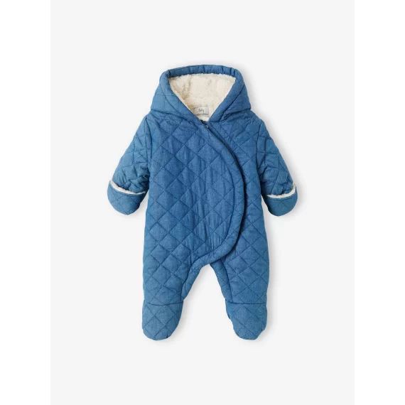 Combipilote en denim chambray bébé ouverture décalée denim stone
