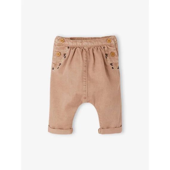 Sarouel brodé bébé en denim cappuccino