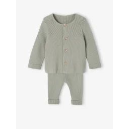 Ensemble mixte en tricot gilet et pantalon bébé vert sauge