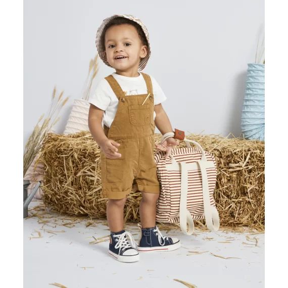 Salopette courte camel bébé garçon avec poches –  – Soldes