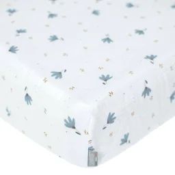 Drap-housse En Gaze De Coton Blanc Imprimé Bleuet