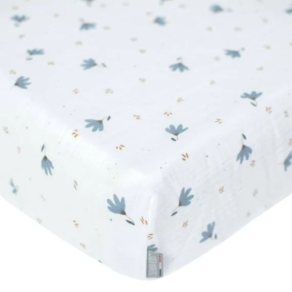 Drap-housse En Gaze De Coton Blanc Imprimé Bleuet
