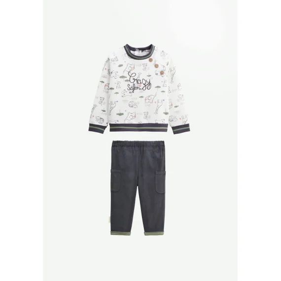 Ensemble Bébé Sweat-shirt En Molleton Et Pantalon En Velours Crazy Safari Kaki